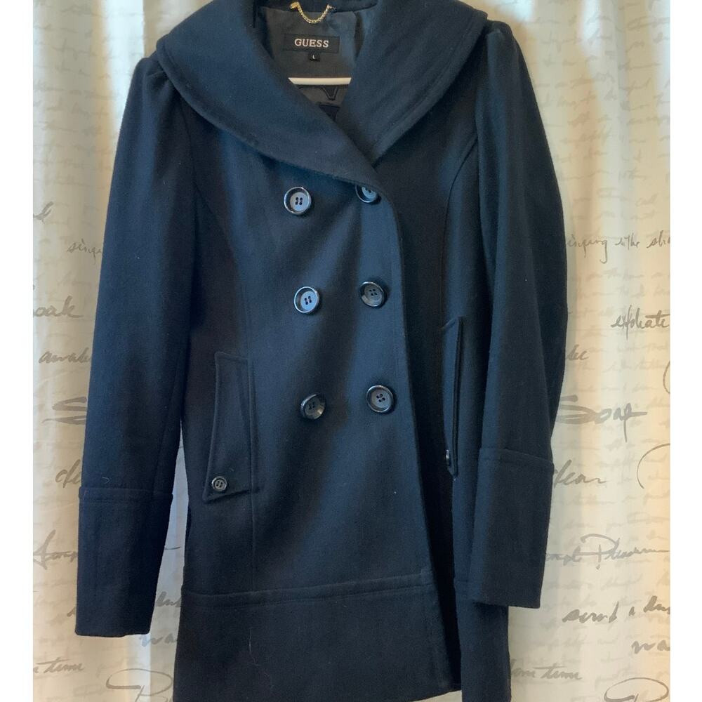 Vintage Y2K Guess Wool Coat - Black, Size Large
